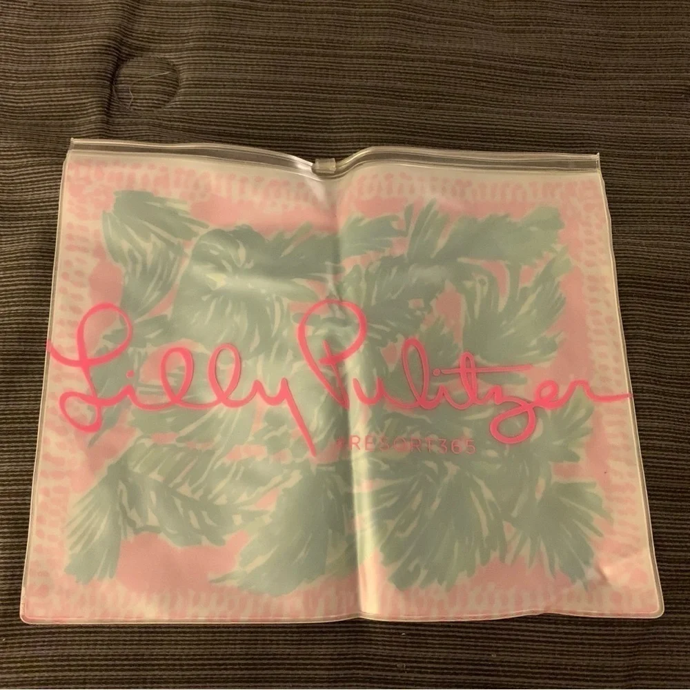 New Lilly Pulitzer Plastic Storage Bag Organizer Zipper Cosmetic Bag Pink Green